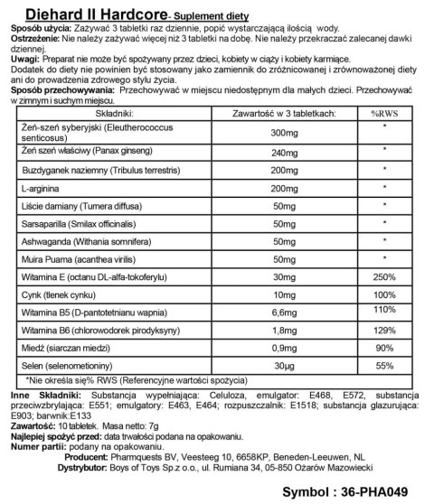 Kapsułki Diehard II Hardcore Pharmquests 10 sztuk