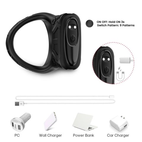 Pierścień wibrujący Mechay Black B Series Joy silikonowy USB 9 funkcji