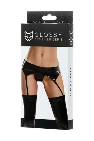 Błyszczący pas do pończoch i majtki Wetlook Glossy ALMIRA czarny S