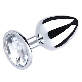 Duży srebrny korek analny z białym diamentem Fantasy 9 cm