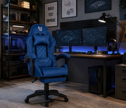 Prototype Fotel obrotowy gamingowy XL POKER PRO BLUE ALCANTARA