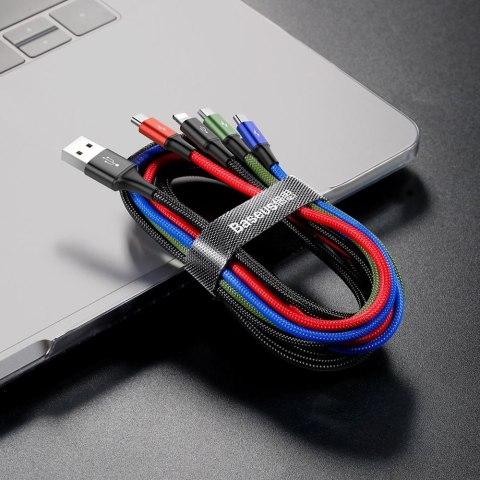Kabel przewód USB 4w1 Iphone Lightning 2 x USB-C microUSB w nylonowym oplocie 3.5A 1.2m czarny