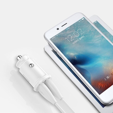 Mini ładowarka samochodowa do telefonu 2x USB Grain Car Charger biały