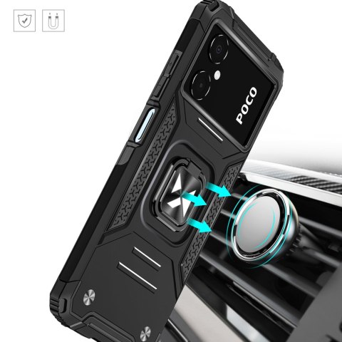 Etui pancerny pokrowiec do Samsung Galaxy A03 uchwyt magnetyczny Ring Armor czarny
