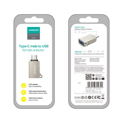 Adapter przejściówka USB-C (męski) - USB-A (żeński) z oczkiem na smycz - srebrny
