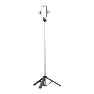 Selfie stick teleskopowy z pilotem + 2x lampka LED stojak tripod na telefon 1.3m - czarny