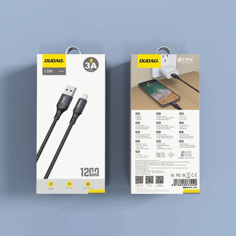Kabel przewód USB-A - iPhone Lightning w oplocie 3A 30W 1.2m - czarny