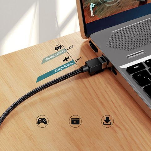 Kabel przewód patchcord Ethernet RJ45 Cat 7 10 Gbps 3m - czarny