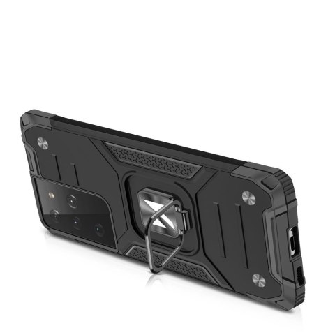 Pancerne hybrydowe etui z magnetycznym uchwytem do Samsung Galaxy S22 Ultra Ring Armor - niebieski