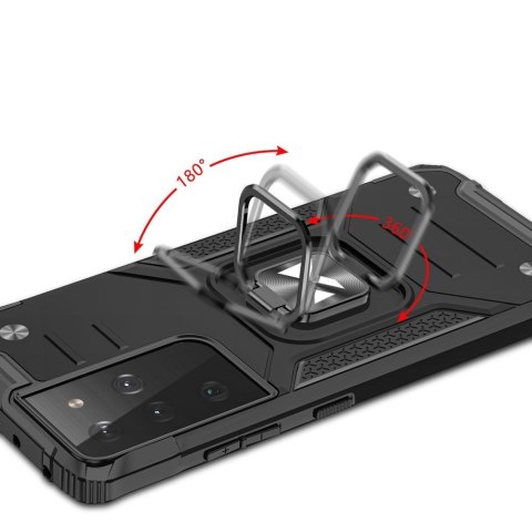Pancerne hybrydowe etui z magnetycznym uchwytem do Samsung Galaxy S22 Ultra Ring Armor - niebieski