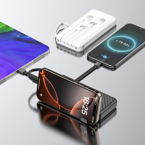 Powerbank K11 10000mAh z wbudowanymi kablami - biały