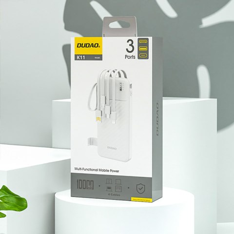 Powerbank K11 10000mAh z wbudowanymi kablami - biały