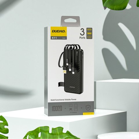 Powerbank K11 10000mAh z wbudowanymi kablami - czarny