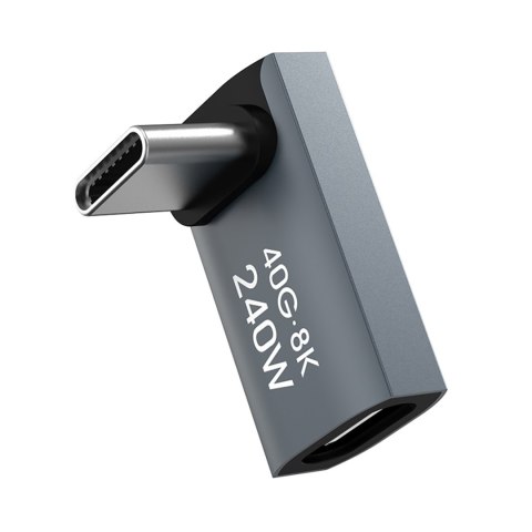 Adapter przejściówka kątowa USB-C 40Gb/s 240W 8K OTG - szara