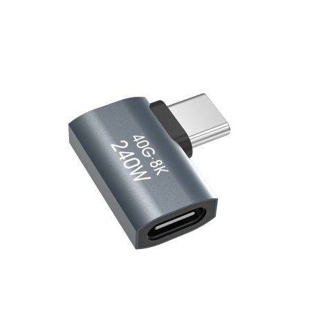 Adapter przejściówka kątowa boczna USB-C 40Gb/s 240W 8K OTG - szara