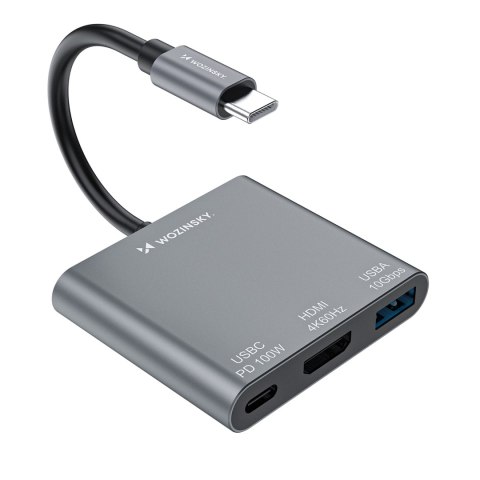 Hub rozdzielacz USB-C na USB-C USB-A HDMI PD 10 Gb/s 4K - szary