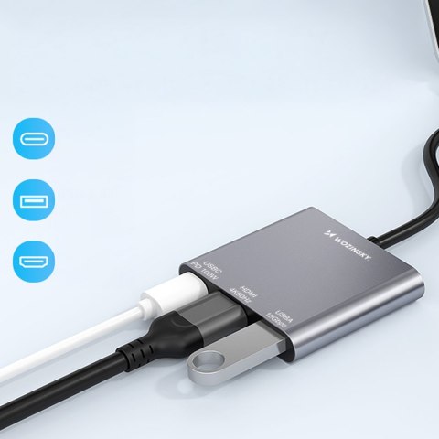 Hub rozdzielacz USB-C na USB-C USB-A HDMI PD 10 Gb/s 4K - szary