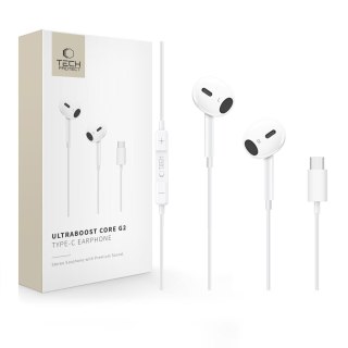 Słuchawki przewodowe douszne z mikrofonem Ultraboost Core G2 USB-C 120 cm - białe