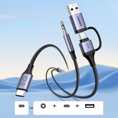 Adapter audio z funkcją ładowania 2w1 USB-C - USB-A/C minijack - czarny