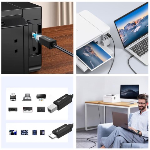 Kabel przewód do skanera drukarki USB-B - USB-C 2m - czarny