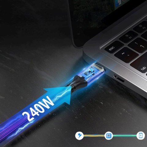 Kabel przewód kątowy USB-C Thunderbolt 4 240W 2m - czarny