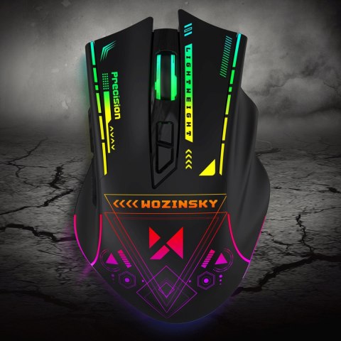 Mysz bezprzewodowa gamingowa optyczna z akumulatorem oświetleniem RGB 3200 DPI - czarna