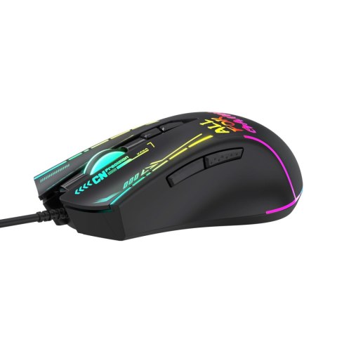 Myszka przewodowa gamingowa optyczna podświetlana 7 przycisków 7200 DPI RGB - czarna