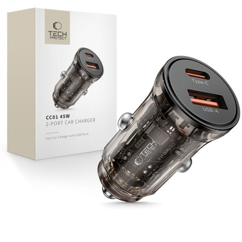 Ładowarka samochodowa USB-A USB-C 45 W - czarna