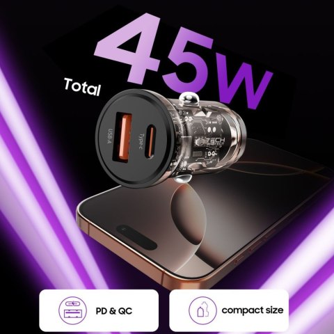 Ładowarka samochodowa USB-A USB-C 45 W - czarna