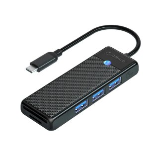 HUB adapter 4-portowy USB-C - USB-A czytnik kart SD microSD 1 m - czarny