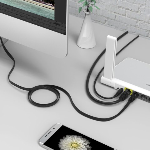 Kabel sieciowy Ethernet CAT6 1000Mbps RJ45 internetowy LAN płaski 5 m - czarny