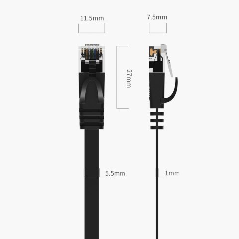 Kabel sieciowy Ethernet CAT6 1000Mbps RJ45 internetowy LAN płaski 5 m - czarny