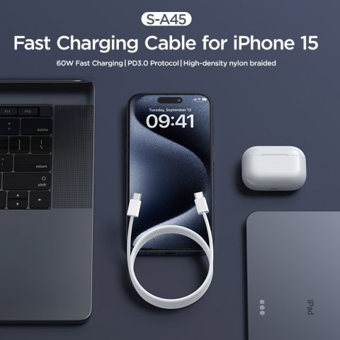 Kabel przewód Ben Series USB-C 60W 1 m - biały