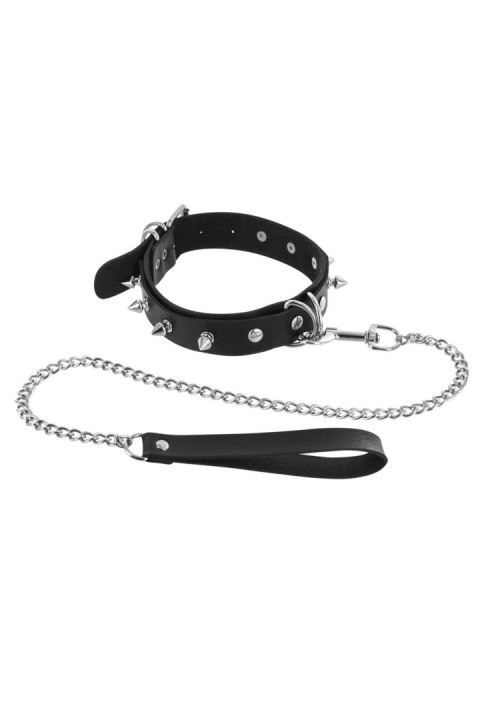 Obroża ze smyczą z metalowymi kolcami Fetish Tentation czarna