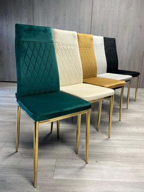 Krzesło tapicerowane zestaw 4x VALVA CARO VELVET GREEN GOLD
