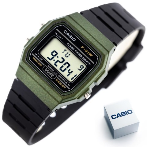 Casio ZEGAREK MĘSKI CASIO F-91WM-3AER (zd102f) + BOX