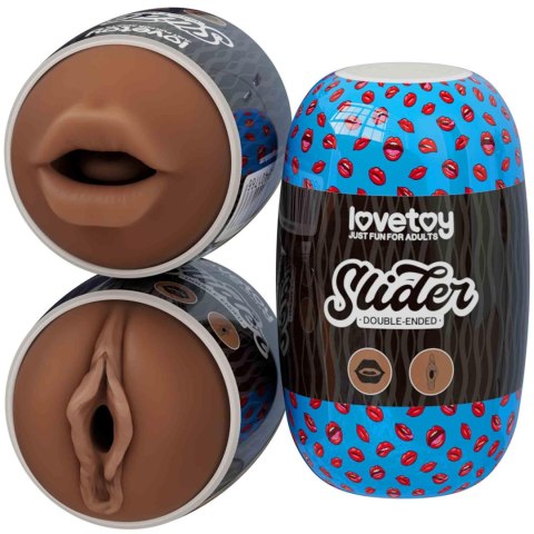 Masturbator dwustronny Lovetoy usta i pochwa brązowy z wibracjami