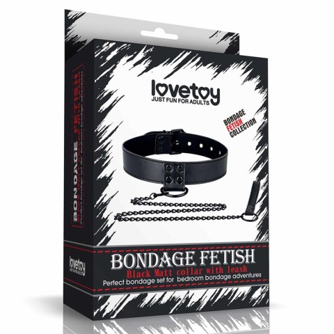 Obroża ze smyczą Lovetoy czarna matowa sztuczna skóra