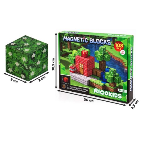 Klocki magnetyczne 108 szt kostki 2x2 cm klocki konstrukcyjne Ricokids RK-785
