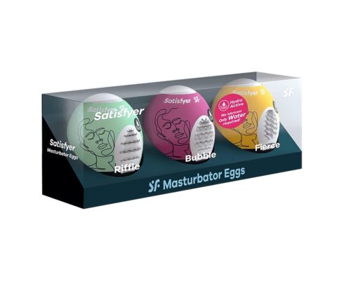 Zestaw 3 jajek masturbacyjnych Satisfyer Riffle Bubble Fierce TPE 6 5 cm
