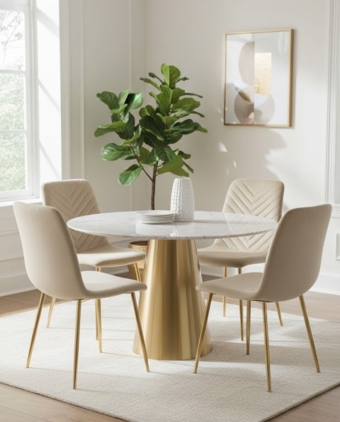 Krzesło tapicerowane TRIO VELVET BEIGE GOLD