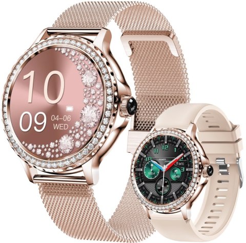 RUBICON Smartwatch Damski Rubicon RNCF19-1 Różowe Złoto  Bransoleta + Pasek