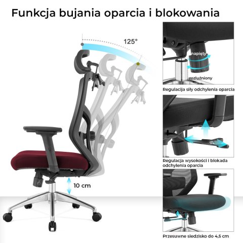 Fotel biurowy ergonomiczny Rosa bordowy ANGEL