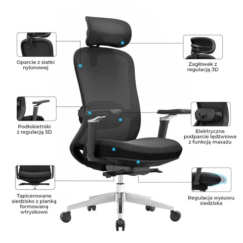 Fotel biurowy ergonomiczny ANGEL fizjO z funkcją masażu