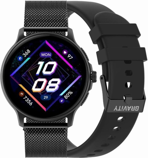 Gravity Smartwatch Damski GRAVITY GT12-1 Czarny Pasek Silikonowy + Czarna Bransoleta