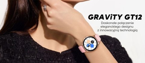 Gravity Smartwatch Damski GRAVITY GT12-1 Czarny Pasek Silikonowy + Czarna Bransoleta