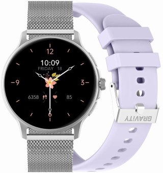 Gravity Smartwatch Damski GRAVITY GT12-6 Fioletowy Pasek Silikonowy + Srebrna Bransoleta