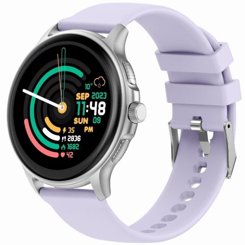 Gravity Smartwatch Damski GRAVITY GT12-6 Fioletowy Pasek Silikonowy + Srebrna Bransoleta