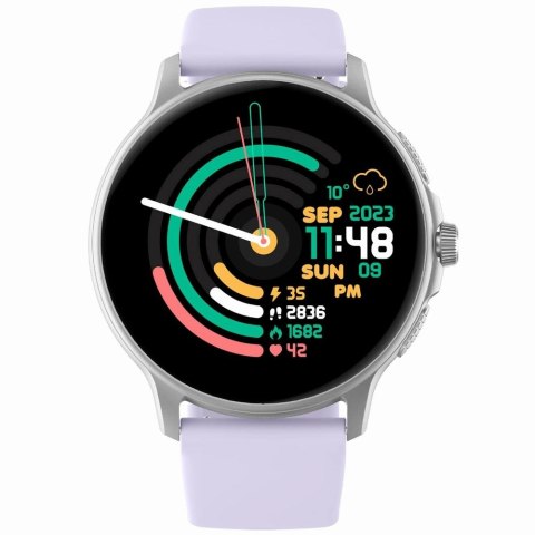 Gravity Smartwatch Damski GRAVITY GT12-6 Fioletowy Pasek Silikonowy + Srebrna Bransoleta
