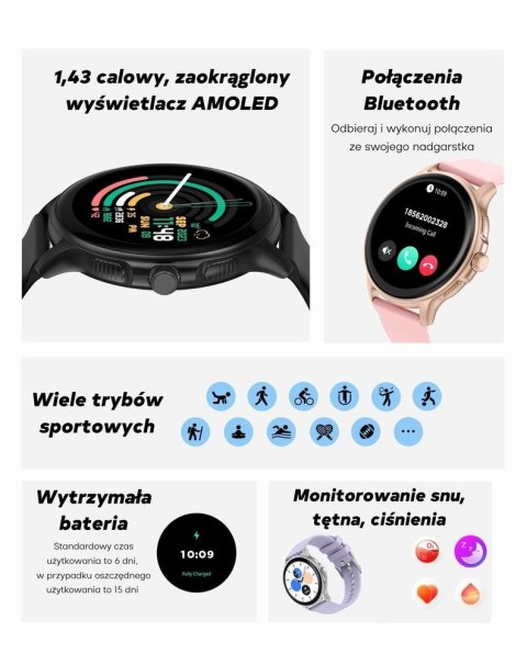 Gravity Smartwatch Damski GRAVITY GT12-6 Fioletowy Pasek Silikonowy + Srebrna Bransoleta